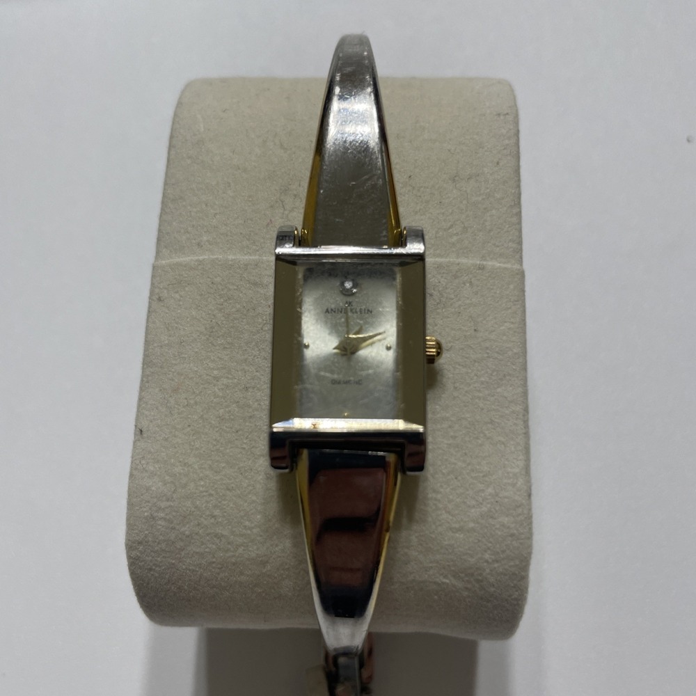 Anne Klein Women's Quartz Watch Rectangular Dial Silver Gold Tone Needs Battery